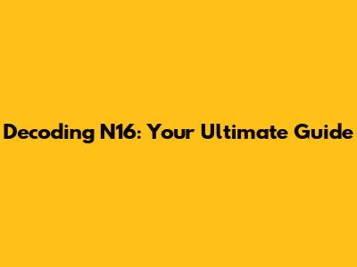 Decoding N16: Your Ultimate Guide