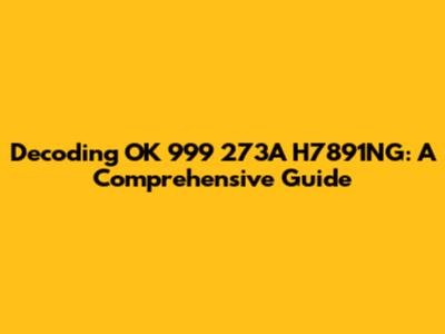 Decoding OK 999 273A H7891NG: A Comprehensive Guide