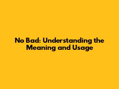 No Bad: Understanding the Meaning and Usage