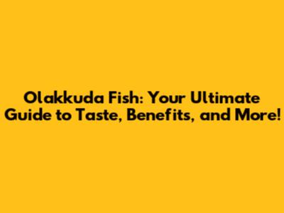 Olakkuda Fish: Your Ultimate Guide to Taste, Benefits, and More!