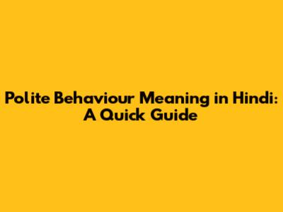 Polite Behaviour Meaning in Hindi: A Quick Guide