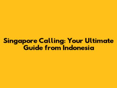 Singapore Calling: Your Ultimate Guide from Indonesia